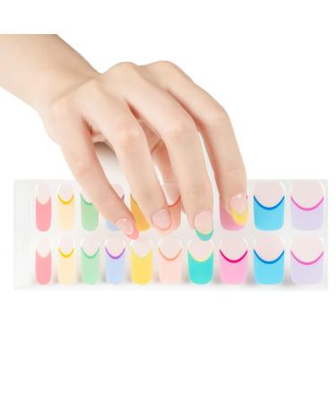 Semi Cured Gel Nail Strips - Rainbow Tips Gel Nail Stickers - 20Pcs Semi Cured Nail Wraps French Manicure Stickers - Long Lasting Gel Nail Stickers UV/LED Lamp Required Colourful Tips