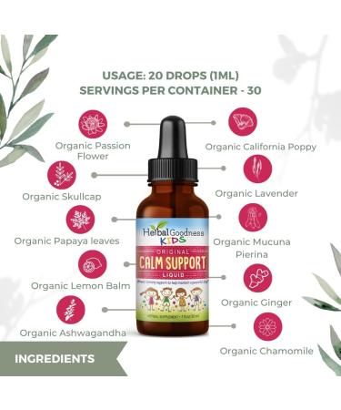 Kids Calm Support Liquid Extract 1oz with Magnesium Glycinate Magnesium Citrate Multivitamin - Magnesium for Kids - 1oz Bottle 1 Unit - Herbal Goodness - Buy Online on GoSupps.com