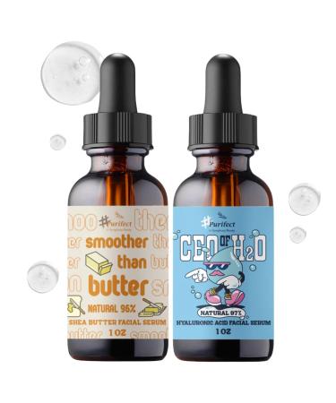 Purifect Smoother Than Butter Shea Butter Facial Serum Bundle with CEO of H2O Hyaluronic Acid Serum Face 1 Fl Oz each by Symphony Beauty Nourishes Softens & Hydrates Gift Set (2 Items)