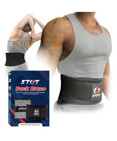 Breathable and Adjustable back brace for lower back pain women and Men - Comes with Mesh Bag - Ideal Assistance for Lower Back and Heavy Lifting Large Black