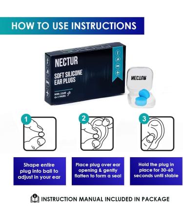 Nectur 7 Pair Reusable Ear Plugs for Sleeping | 22 dB NRR Noise Cancelling Silicone Earbuds | Waterproof & Wax Moldable | Ideal for Work, Concerts, Swimming & Mowing - Light Blue - Buy Online on GoSupps.com