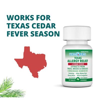 TexaClear Homeopathic Allergy Relief Tablets - Non-Drowsy Cedar & Seasonal Allergy Remedy - 90 Chewable Tablets with 100+ Extracts - Buy Online on GoSupps.com