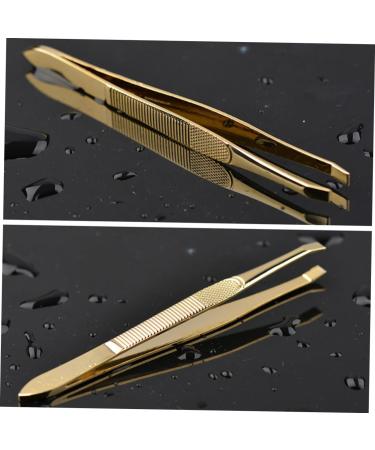 Tweezers Eyelashes Extension Clip Eyebrow Clip Flat Extend medium Golden - Buy Online on GoSupps.com