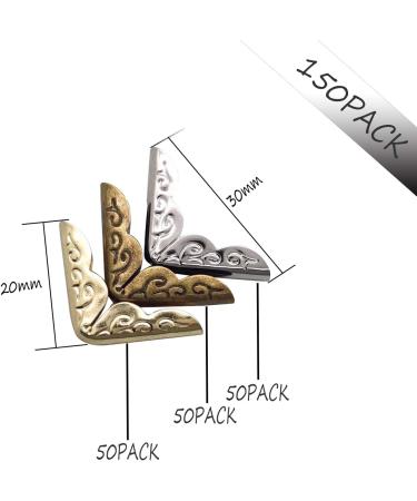 150PCS Book Corner Protector Metal Corner Cover for Scrapbook Album Menu Folder Include 50PCS Gold  50PCS Silver and 50PCS Bronze - Buy Online on GoSupps.com