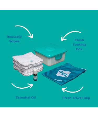 Cheeky Wipes Reusable Mini Wash Kit - White Cotton Terry Wipes for Nappy Users | Includes Soaking Box, Travel Bag, and Essential Oil Soaking Solution - Buy Online on GoSupps.com