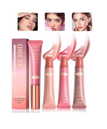 Pakivs 3 Colors Blush Beauty Wand  Long-Wearing Cream Liquid Blush with Cushion Applicator Silky Smooth Liquid Blush Stick for Cheeks Tint