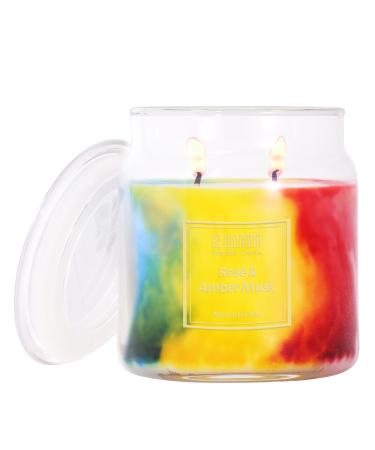 Rose Candle| Scented Candles | 2 Wick Soy Wax Candles| 80-Hour Burn Time Extra Strong Scented Candles|Vibrant Romance Fluid Effect Aromatherapy Candle | Candle Gifts for Women|12oz Rose & Amber Musk 12oz