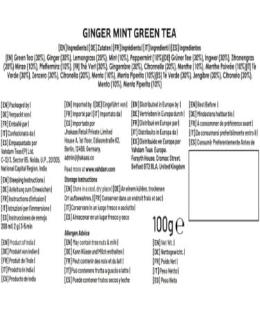 Ginger Mint Green Tea - Vahdam 200g | Aromatic & Delicious | Pure Green Tea Leaves | Iced Tea or Hot Brew - Buy Online on GoSupps.com