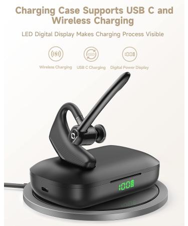ZUKUMU Bluetooth Headset with Noise Canceling Dual Microphone | 180Hrs Playtime | Wireless Earpiece with Charging Case | Hands-Free Earphones | LED Display | Black - Buy Online on GoSupps.com