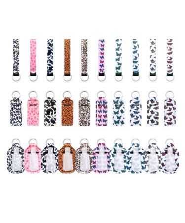 PUEZOKLY 40pcs Travel Bottles Keychain Holder Set Chapstick Holder Keychains Wristlet  Empty Travel Bottles Colorful Pure Color