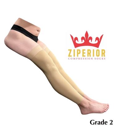 No Foot 20-30 mmHg Compression Thigh Highs with Inside Leg Zipper - Wide Calf - Nude (Large-X-Large) | International Shipping - Buy Online on GoSupps.com