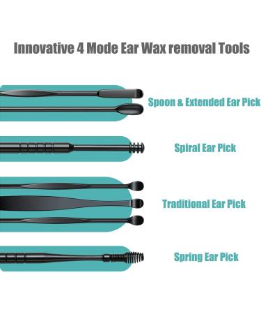Stainless Steel Ear Wax Removal Kit - Flexible Design Ear Pick for Ear Canal Cleaning - Includes Black Tools and Pouch - Buy Online on GoSupps.com