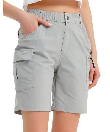 Nomolen Women's Hiking Cargo Shorts Lightweight Quick Dry Outdoor Golf Travel Shorts for Women with Zipper Pockets UPF 50+ Light Grey Small