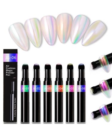 Roseflower 6 sticks air cushion chrome powder pencil - nail chrome powder - holographic nail powder decoration shiny metallic mirror effect - durable DIY nail art manicure tool #3 #7