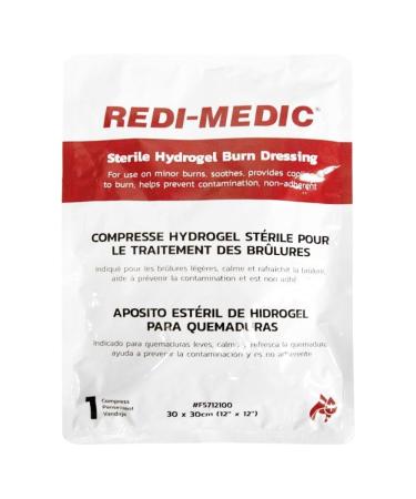 Extra Large 12 x 12" (1-Pack) Sterile Burn Dressing for 1st & 2nd Degree Burns First Aid HydroGel Burn Bandages for Sunburn Scalds & Emergencies. Soothes & Cools.