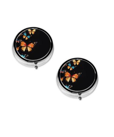 Pretty Butterfly Printed Mini Round Pill Box Pill Box 3 Compartment Medicine Pill Case Pill Organizer Travel Pillbox Portable Pill Box for Pocket Home Office Use