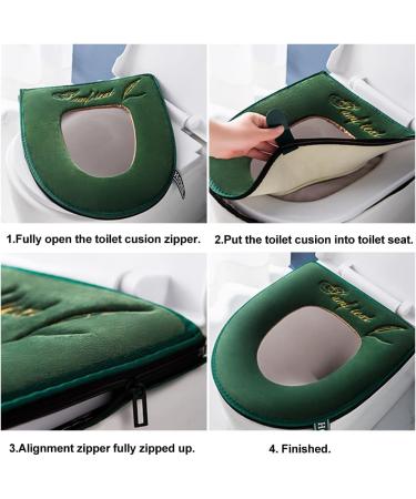 2pcs Washable Warmer Toilet Seat Cover Set with Lid Lifter Handle | Soft Thicker Warmer Mat for Elongated Toilet Seats - Buy Online on GoSupps.com