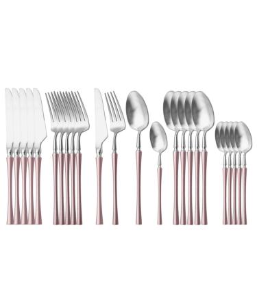 Flatware Sets 24Pcs/6Set Gold Cutlery Set Knife Fork Tea Spoon Flatware Dinnerware 304 Stainless Steel Dinner Silverware Kitchen Tableware Set (Color : Pink Silver)