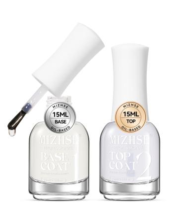 MIZHSE Base and Top Coat Nail Polish Quick Dry 15 ml 0.5 fl oz Basic Nail Polish Non Gel Air Dry Fast Nail Polish Protective High-Glossy Shiny Clear Long Lasting Nail Art Manicure at Home