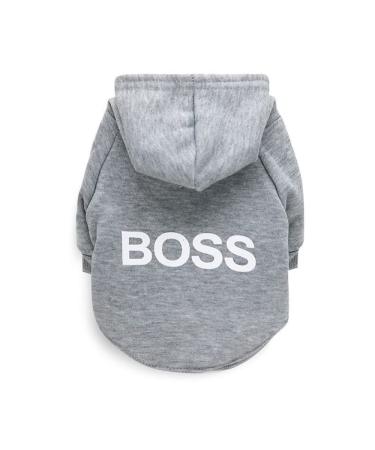 LtuzPet Dog Hoodie with Boss Print Soft Fleece Warm Dog Jacket Gray X-Small