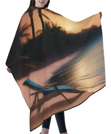 Sunset Beach Printed Hair Cutting Cape - Professional 55x66in Polyester Cape for Smooth Haircuts | No Sticky Hair Accessories - Buy Online on GoSupps.com