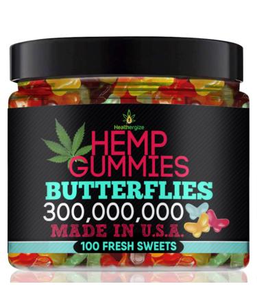 Healthergize Hemp Gummies Premium-Delicious Butterflies Hmp Gummy Bears-Fresh Fruity Flavors-Natural Hemp Candy Peace And Relaxation-For Sleep, Stress, Calm, Relax-Made In USA-100 Count