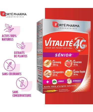 Fort Pharma - Vitality 4G Senior | Energy Supplement - Ginseng Ginger Guarana and Royal Jelly | 20 bulbs - Buy Online on GoSupps.com
