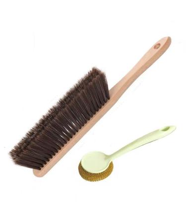 NEDLON Wooden Handle Brush Hand Broom Bench Brush Pet Hair Dusting Cleaning Tool for Bed Furniture Clothes Car Counter(Color:Brown Size:with Pot Brush) With pot brush Brown