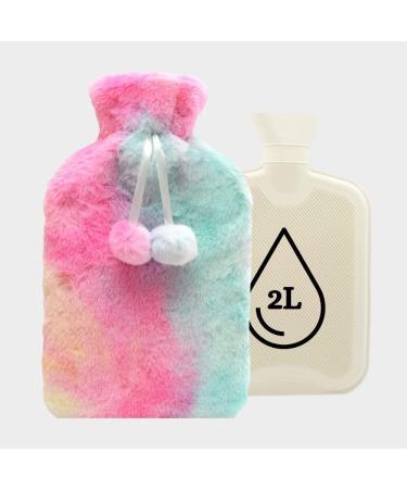 Olivia Rocco Rainbow Tie Dye Faux Fur Hot Water Bottle with Pom Poms - Thermotherapy Plush Fleece Hand & Feet Warmer for Pain Relief - Winter Gift - Buy Online on GoSupps.com