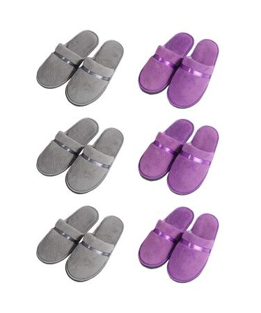 Tianmao 5 pairs of slipper hotels lipper tortier hip slippers with closed toes universal size 28.5 * 11cm coral fleece guest slippers for spa party guests hotel and travel unit size 3 gray 3 purple