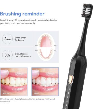 BJJB Adult Electric Toothbrush with 8 Replacement Heads | 60-Day Charge | 6 Modes & 3 Intensity Levels | High Intensity Teeth Cleaning | Hidden Charging | Black - Buy Online on GoSupps.com