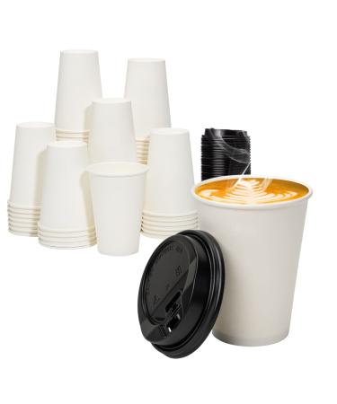 RACETOP Coffee Cups with Lids 12 oz 100 pack, Paper Coffee Cups with Lids,Disposable Hot Cups, (12 oz white cups with lids 100 pack) 12 oz with lids 100 Count (Pack of 1)