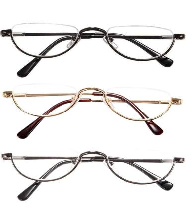 Kokobin Half-Frame Reading Glasses - Metal Crescent Lens +1.5 | Spring Hinges for Men & Women | 3-Pack Narrow Readers - Buy Online on GoSupps.com