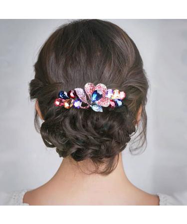 Elegant Crystal Rhinestone French Flower Hair Clips for Women - 5 PCS Set in 2 Sizes (Multicolor) | Stylish Hair Accessories for Women Girls - Buy Online on GoSupps.com