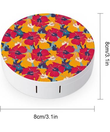 Colorful Retro Hibiscuses Round Case For Contact Lens Kit Storage Box with Mirror Printed - Buy Online on GoSupps.com