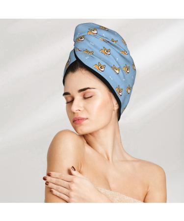 Cute Cartoon Corgi Women's Coral Velvet Hair Cap | Quick Dry Turban for Long Thick Hair | Anti-Frizz Wrap Towel | Fast International Shipping - Buy Online on GoSupps.com