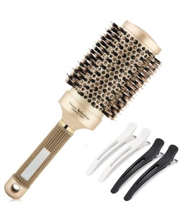 Round Brush for Blow Drying  Large Round Barrel Brush with Boar Bristle  Nano Thermal Ceramic Barrel Ionic Tech Hair Brush for Styling Curling and Straightening + 4 Clips (3.3 Inch  Barrel 2.1 Inch) 53mm-2.1 Inch (3.3 In...