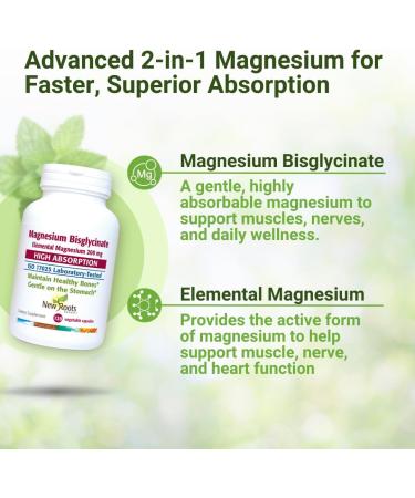 New Roots Herbal Magnesium Bisglycinate 120 Capsules 120-Day Supply - 200mg Elemental Magnesium for Sleep Heart Muscle Function Electrolyte Balance and Bone Health - Gentle on Stomach - Non-GMO - Buy Online on GoSupps.com