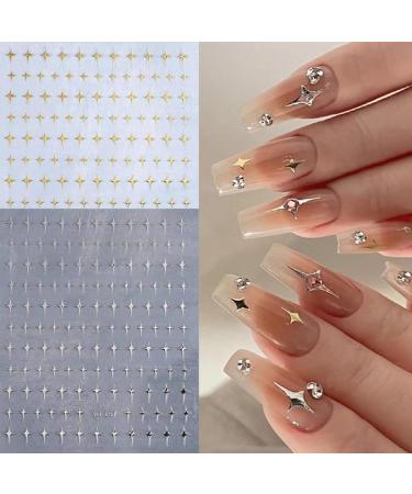 6 Sheets 3D Star Nail Stickers - Shiny Gold Silver Black & White Decals for DIY Nail Art & Manicure Decoration Supplies - Buy Online on GoSupps.com