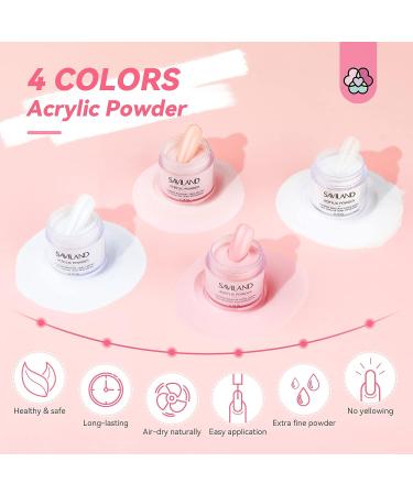 Saviland Acrylic Nail Kit - 4PCS Clear/White/Pink/Nudes Powder and Liquid Set for Nail Extension - Non-Acid PH Bond, Brush, Dappen Dish - Perfect for Beginners DIY - Buy Online on GoSupps.com