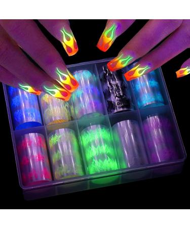 Dornail 10 Rolls Fire Flame Nail Transfer Stickers Fluorescent Nail Art Sticker Nail Decals for Nail Foil Decoration Accessories