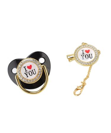 Buy Black Baby Pacifier with Bling Pattern & Chain Clip - Perfect for Newborns | Stylish & Safe Infant Pacifier - International Shipping Available! - Buy Online on GoSupps.com