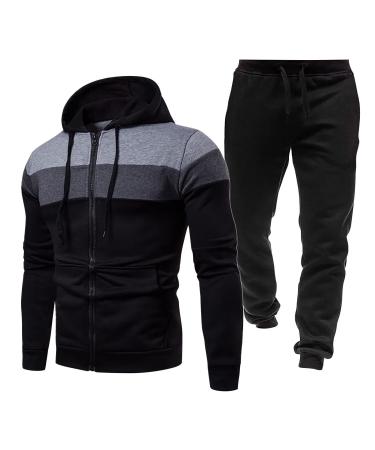 Hanxiulin men's training suit leisure suit men jogging suit sweatshirt pants men training suit leisure suit training suit house suit sweat jacket 3xl black