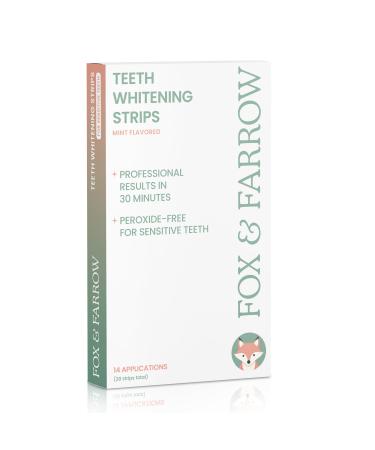 Fox & Farrow Teeth Whitening Strips for Sensitive Teeth | 14 Professional Teeth Whitening Treatments with 28 Mint Flavored Strips | Peroxide-Free Gentle Whitening | Vegan Teeth Whitening Kit