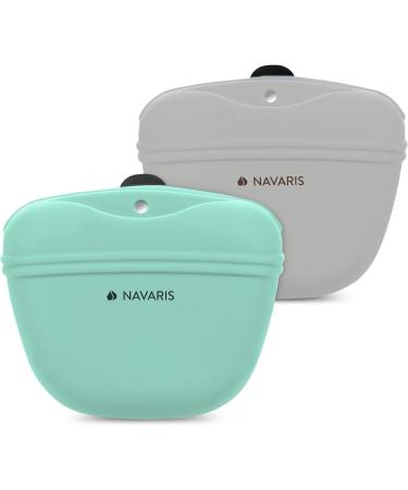 Navaris Silicone Dog Lining Bags Set - 2 Snack Bags with Clip & Magnet for Treats & Food | Durable Gray & Blue Design for Travel - Buy Online on GoSupps.com