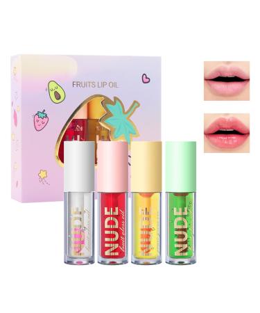 Fruit Lip Oil 4 Sticks Changing Lip Oil Moisturizing Lip Gloss Nourishing Lip Oil Moisturizing Lip Glaze with Transparent Fruit Flavor