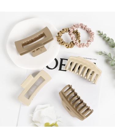 Amazer Hair Clips for Thick Hair - 4 Pack Neutral Colors Matte Hair Claw Clips with 2 Hair Scrunchies - Natural Yellow & Light Brown - Buy Online on GoSupps.com