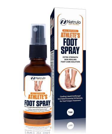 Natrulo All Natural Athlete s Foot Spray  1oz   Liquid Antifungal Itch Relief Essential Oil Remedy Feet Fungus Treatment   Refreshing Cooling Extra Strength Vegan Skin Healing Foot Care Solution
