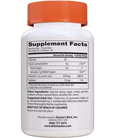 Doctor's Best Vitamin C Gummies - 250 mg Orange Bliss, 120 Count for Immune Support - Buy Online on GoSupps.com