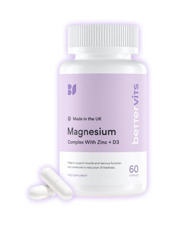 BetterVits Magnesium Complex | 3 Types Glycinate Malate Citrate | Potent Dose | Anxiety | Mood | Fatigue | With D3 & Zinc
